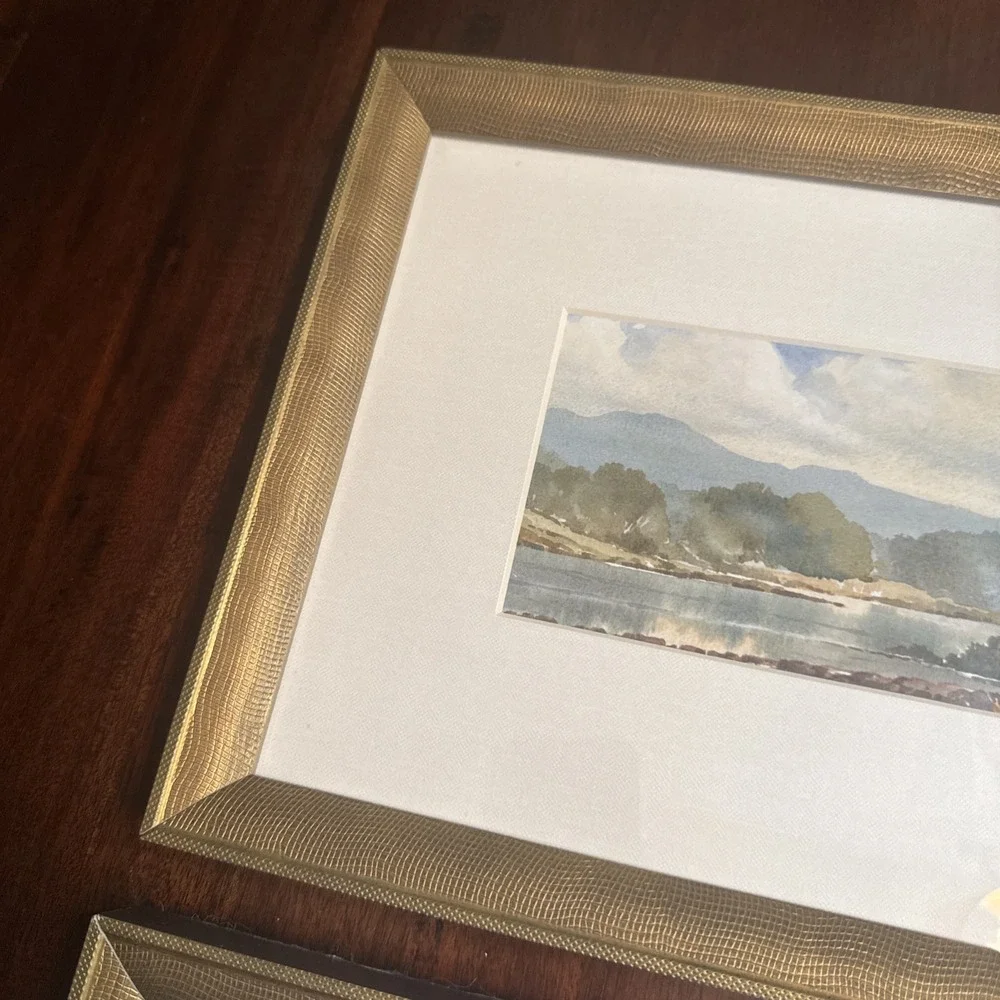 Pottery Barn Framed Landscape Art Print Gold Finish Wood Frame Wall Set of 2
